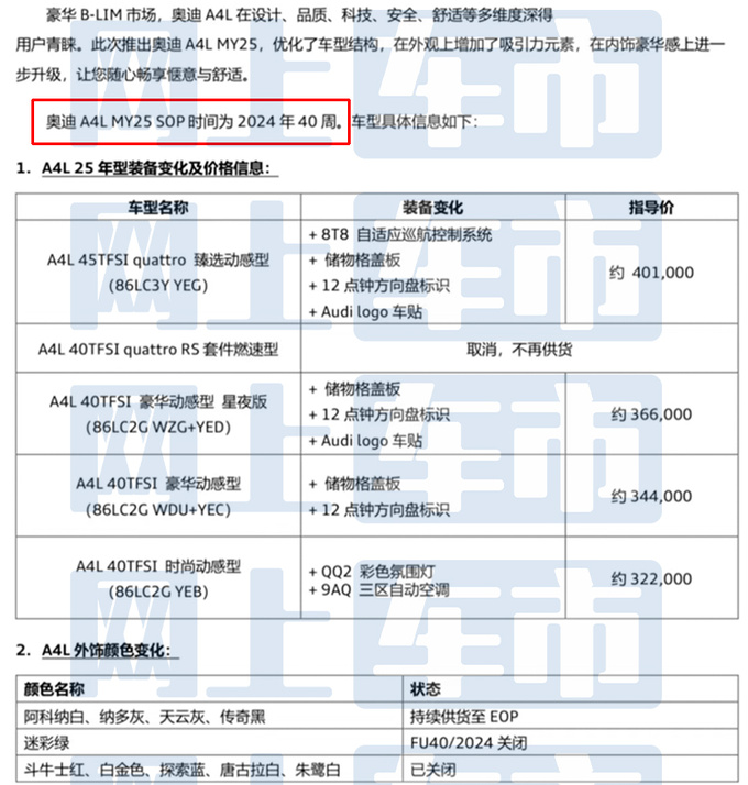 <a href=https://www.qzqcw.com/z/aodi/ target=_blank class=infotextkey>奥迪</a>2025款A4L配置曝光取消RS版 或10月上市-图4