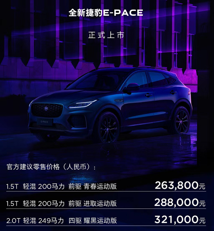 官降超6万<a href=https://www.qzqcw.com/z/jiebao/ target=_blank class=infotextkey>捷豹</a>新E-PACE售26.38-32.1万 增1.5T三缸-图1