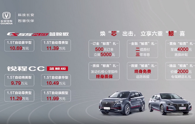 <a href=https://www.qzqcw.com/z/changan/ target=_blank class=infotextkey>长安</a>锐程CC/CS55 PLUS上市 9.79万起售/换新1.5T-图1