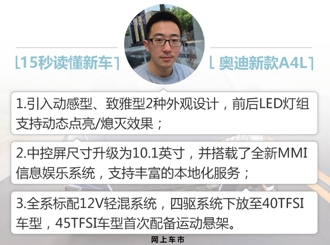 <a href=https://www.qzqcw.com/z/aodi/ target=_blank class=infotextkey>奥迪</a>新款A4L 30.68万元起售 颜值+配置全面升级-图1