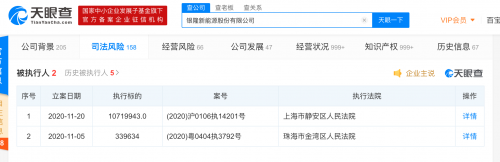 银隆新能源被执行1072万元 为本月第二起