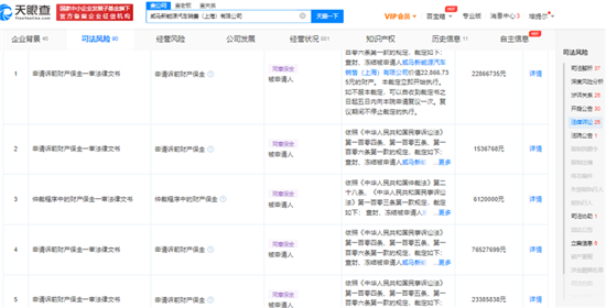 威马上海销售公司被冻结1.3亿财产